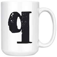 Q Initial Mug - Lower Case Q - 15oz Ceramic Cup - Brother-in-Law Gift Mug - Right-Handed or Left-Handed Mug