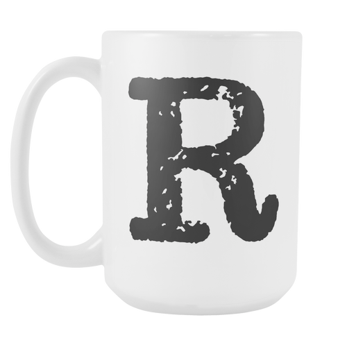 Initial Mug - Letter R - 15oz Ceramic Cup - Boss Gift Mug - Right-Handed or Left-Handed Mug