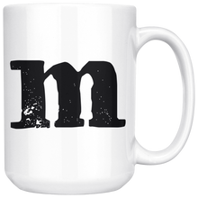M Initial Mug - Lower Case M - 15oz Ceramic Cup - Brother Gift Mug - Right-Handed or Left-Handed Mug