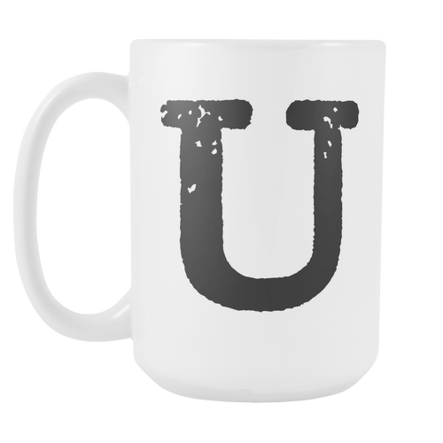 Initial Mug - Letter U - 15oz Ceramic Cup - Uncle Gift Mug - Right-Handed or Left-Handed Mug