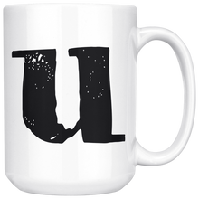 U Initial Mug - Lower Case U - 15oz Ceramic Cup - Personalized Office Mug - Right-Handed or Left-Handed Mug