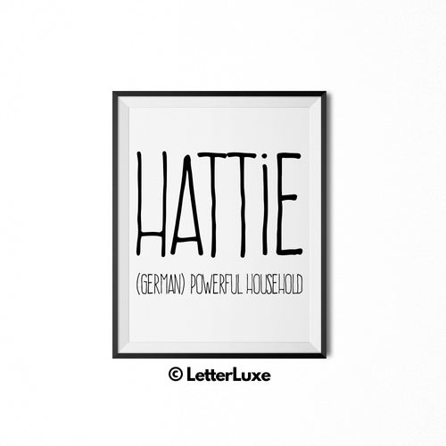 Hattie Name Meaning Wall Art - Nursery Decor for Girls - 1st Birthday Party Decorations