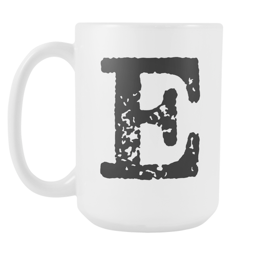 Initial Mug - Letter E - 15oz Ceramic Cup - Co-Worker Gift Mug - Right-Handed or Left-Handed Mug