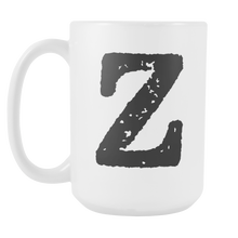 Initial Mug - Letter Z - 15oz Ceramic Cup - Groomsman Gift Mug - Right-Handed or Left-Handed Mug