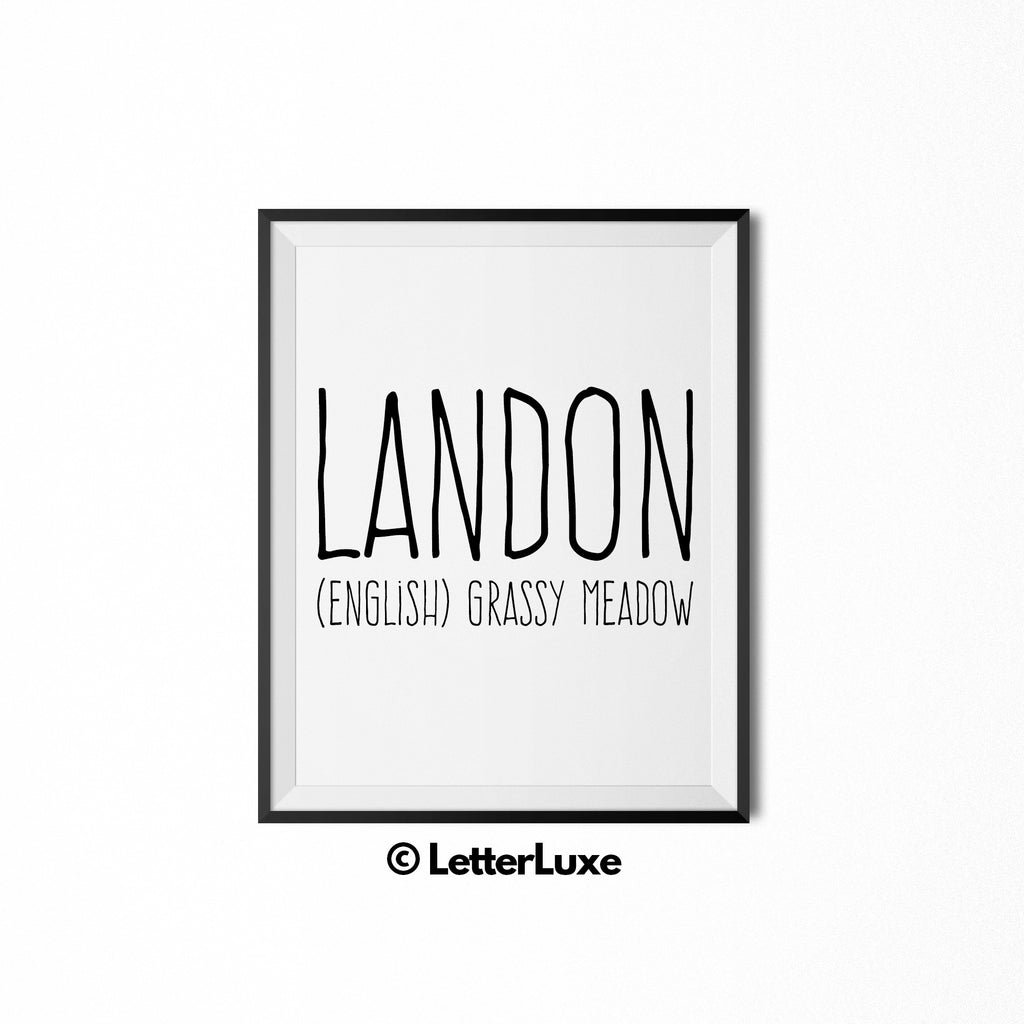 Landon Baby Name Meaning Baby Names Nursery Sign Boy Names Printables  Instant Digital Downloads
