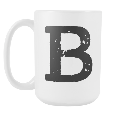 Initial Mug - Letter B - 15oz Ceramic Cup - Roommate Gift Mug - Right-Handed or Left-Handed Mug