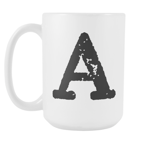 Initial Mug - Letter A - 15oz Ceramic Cup - Office Mug - Right-Handed or Left-Handed Mug