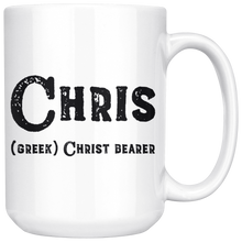 Chris Name Meaning Mug - 15oz Coffee Cup - Birthday Gift for Man - Personalized Office Mug - Husband Dad Granddad Gift Idea