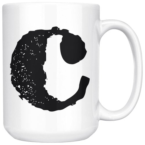 Lower Case C Initial Mug - 15oz Ceramic Cup - Nephew Gift Mug - Right-Handed or Left-Handed Mug