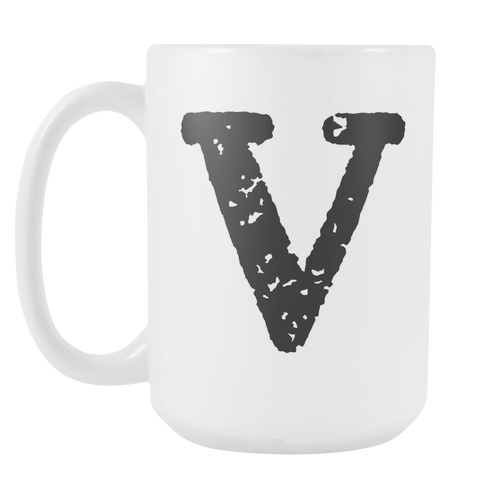 Initial Mug - Letter V - 15oz Ceramic Cup - Nephew Gift Mug - Right-Handed or Left-Handed Mug