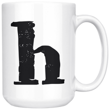 Lower Case H Initial Mug - 15oz Ceramic Cup - Granddad Gift Mug - Right-Handed or Left-Handed Mug
