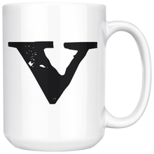 V Initial Mug - Lowe Case V - 15oz Ceramic Cup - Personalized Office Mug - Right-Handed or Left-Handed Mug