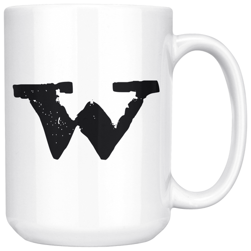 W Initial Mug - Lower Case W - 15oz Ceramic Cup - Co-Worker Gift Mug - Right-Handed or Left-Handed Mug