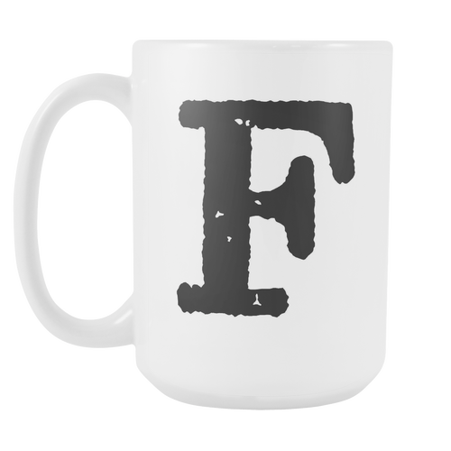 Initial Mug - Letter F - 15oz Ceramic Cup - Cousin Gift Mug - Right-Handed or Left-Handed Mug