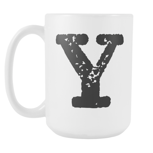 Initial Mug - Letter Y - 15oz Ceramic Cup - Sister Gift Mug - Right-Handed or Left-Handed Mug