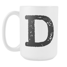 Initial Mug - Letter D - 15oz Ceramic Cup - Brother Gift Mug - Right-Handed or Left-Handed Mug