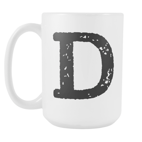 Initial Mug - Letter D - 15oz Ceramic Cup - Brother Gift Mug - Right-Handed or Left-Handed Mug