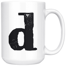 Lower Case D Initial Mug - 15oz Ceramic Cup - Uncle Gift Mug - Right-Handed or Left-Handed Mug