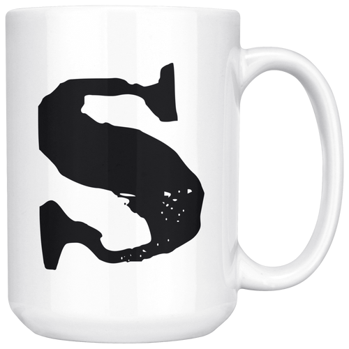 S Initial Mug - Lower Case S - 15oz Ceramic Cup - Sister Gift Mug - Right-Handed or Left-Handed Mug