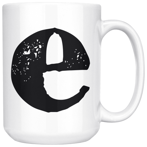 Lower Case E Initial Mug - 15oz Ceramic Cup - Nephew Gift Mug - Right-Handed or Left-Handed Mug