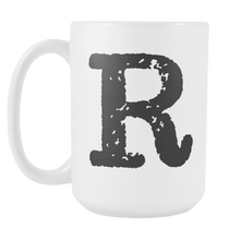 Initial Mug - Letter R - 15oz Ceramic Cup - Boss Gift Mug - Right-Handed or Left-Handed Mug