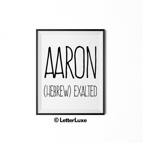 Aaron Name Meaning Nursery Decor - Personalized Adoption Gift Idea