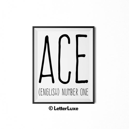 Ace Name Meaning Art - Printable Baby Shower Decorations - Birthday Gift