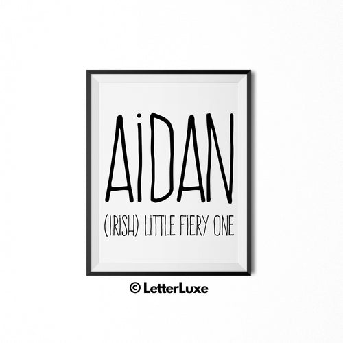 Aidan Name Definition - Printable Nursery Wall Art - Baby Shower Gift - Birthday Party Decorations