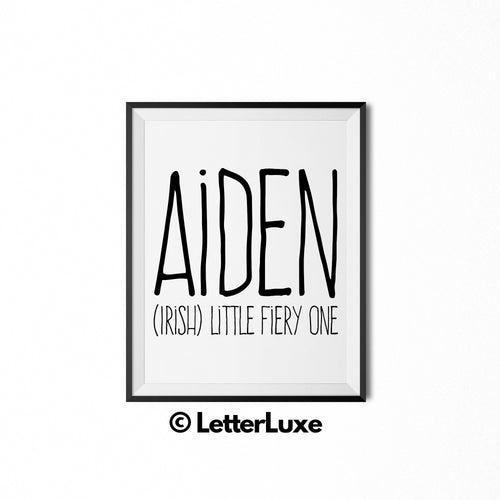 Aiden Name Definition - Printable Nursery Wall Art