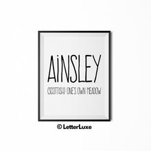 Ainsley Name Meaning Art - Baby Girl Nursery Decor