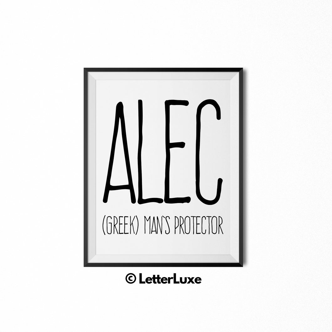 Alec Personalized Bedroom Decor - Birthday Party Decorations - Gift for Dad or Brother