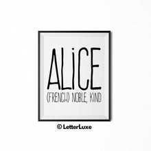 Alice Name Meaning Art - Printable Baby Shower Gift - Birthday Pary Decorations