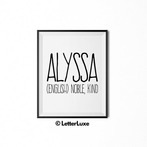 Alyssa Name Meaning Art - Printable Baby Shower Gift