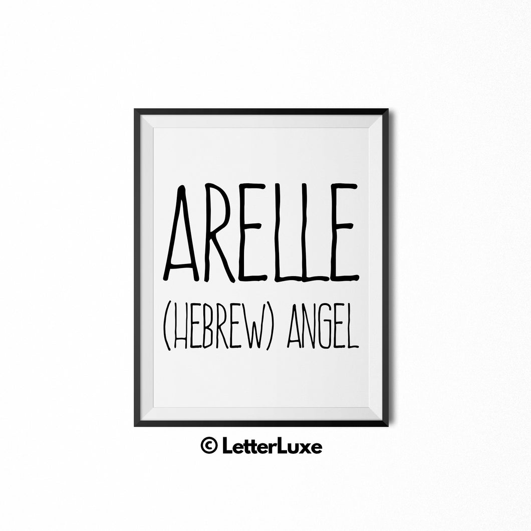 Arelle Name Meaning Art - Printable Baby Shower Gift - Birthday Party Decorations