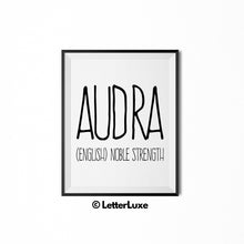 Audra Printable Bedroom Decor - Birthday Gift Idea for Girls - Name Meaning Wall Decor