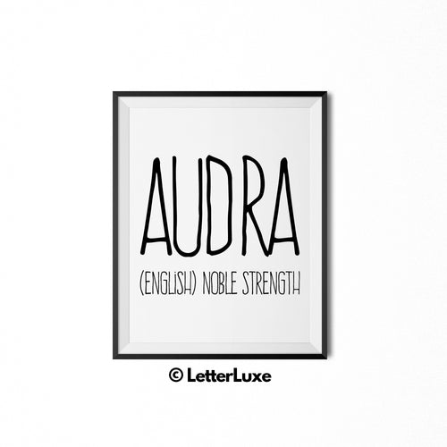 Audra Printable Bedroom Decor - Birthday Gift Idea for Girls - Name Meaning Wall Decor