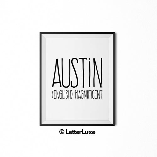 Austin Name Meaning Art - Printable Baby Shower Gift