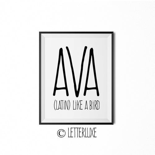 Ava Name Meaning Art - Printable Birthday Gift