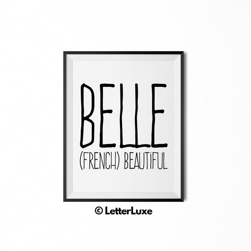 Belle Name Meaning Art - Baby Girl Nursery Decor