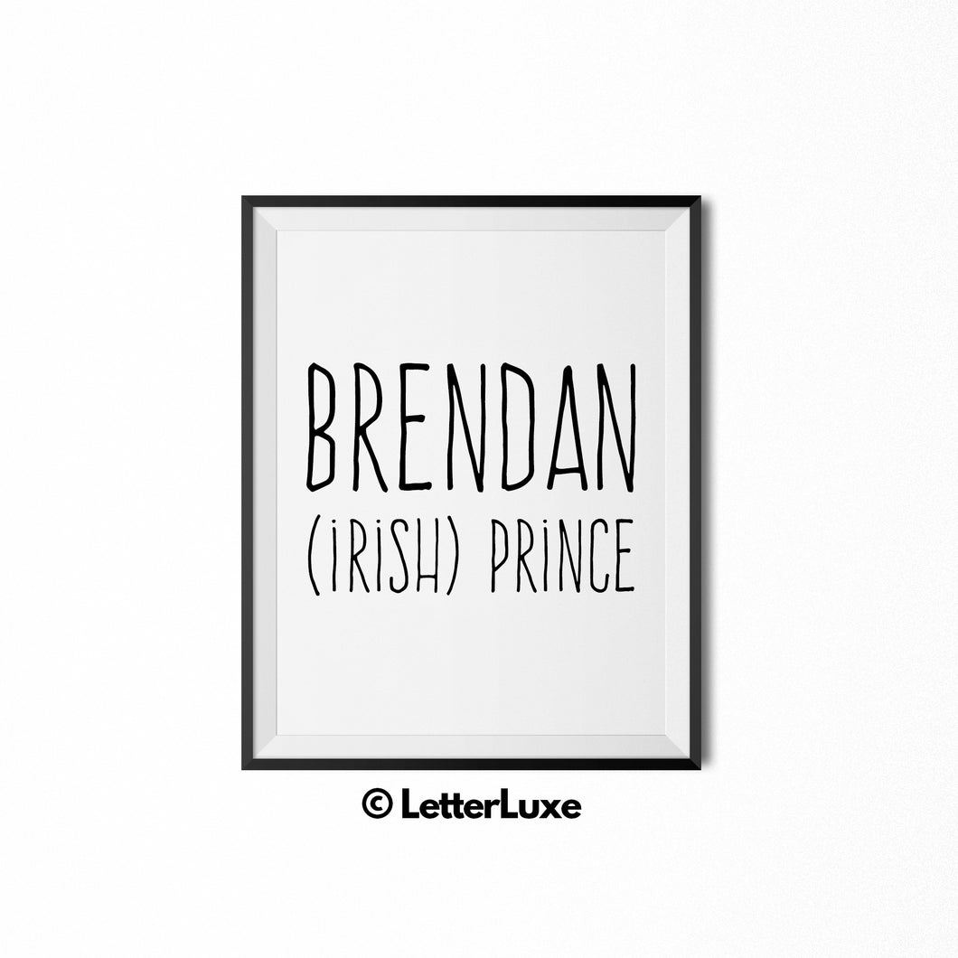 Brendan Name Meaning Art - Printable Baby Shower Gift