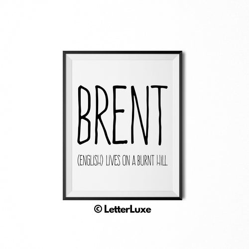 Brent Name Meaning Art - Birthday Gift Download for Boys and Men