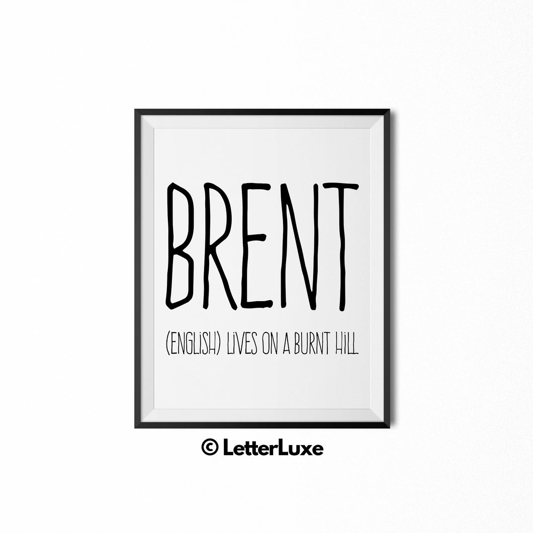 Brent Name Meaning Art - Birthday Gift Download for Boys and Men