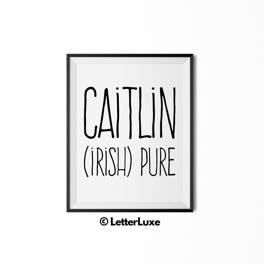 Caitlin Name Definition - Typography Wall Decor