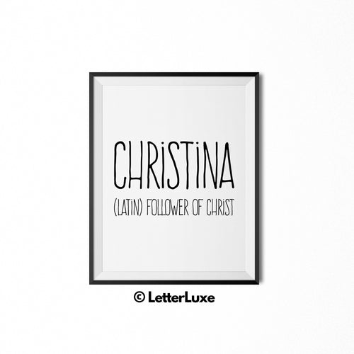Christina Name Definition - Typography Wall Decor - LetterLuxe