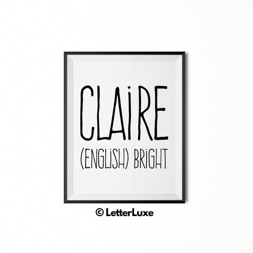 Claire Name Definition - Birthday Gift - LetterLuxe