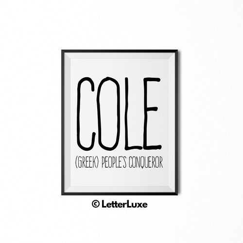 Cole Name Meaning Art - Printable Baby Shower Decorations