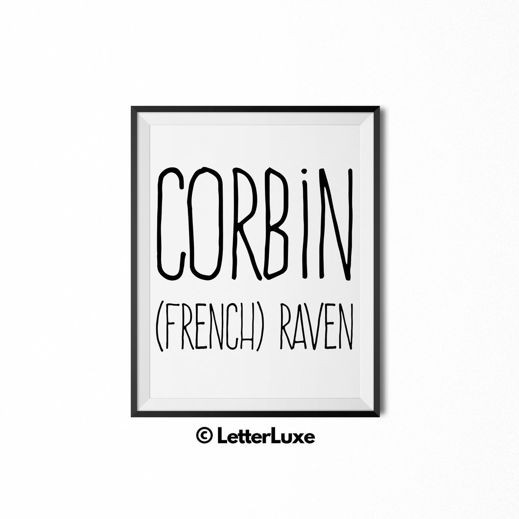 Corbin Name Meaning - Birthday Gift for Nephew, Uncle, Dad, Brother - Instant Download