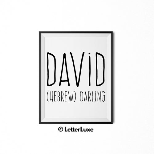 David Name Definition - Father's Day Gift - Birthday Party Decorations - Valentine's Day Husband Gift - LetterLuxe