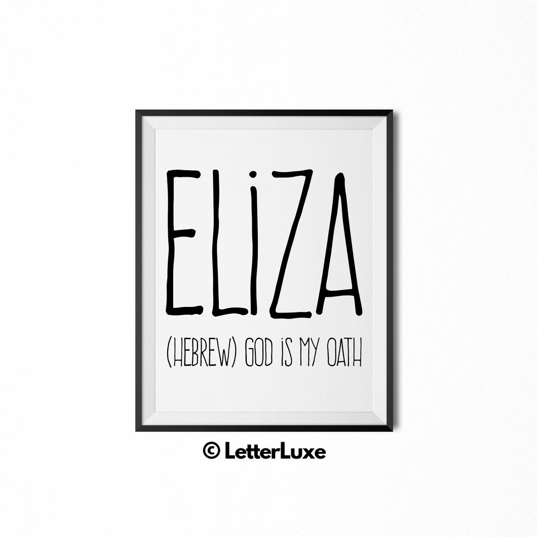 Eliza Printable Nursery Decor - Name Meaning Gift - Jewish Baby Shower Decoration