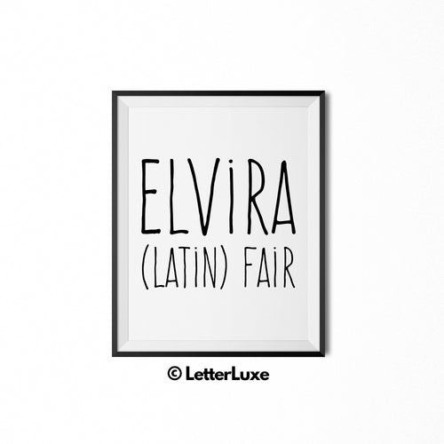 Elvira Name Meaning Art - Printable Bedroom Decor